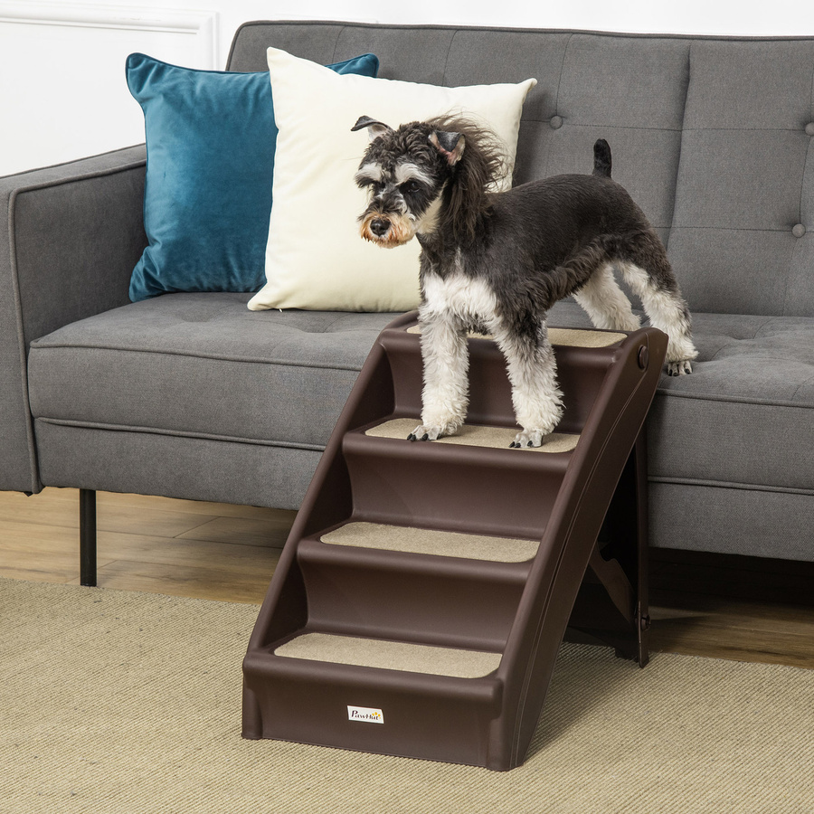 PawHut Hundetreppe mit 4 rutschfesten Stufen aus Kunststoff für Hunde bis 10 kg, Dunkelbraun, B/T/H: 62 x 38 x 49,5 cm, Aosom - Bild 2