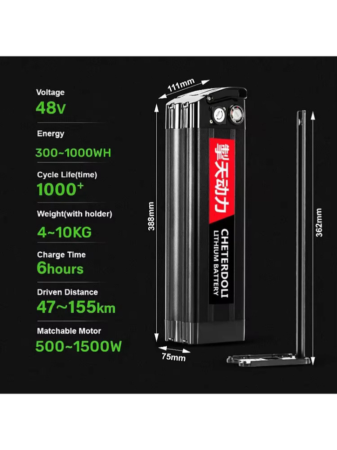 Aleaivy Silverfish Lithium-Ionen Fahrrad-Akku für Umbausätze, 36V 15Ah, Schwarz - Bild 7