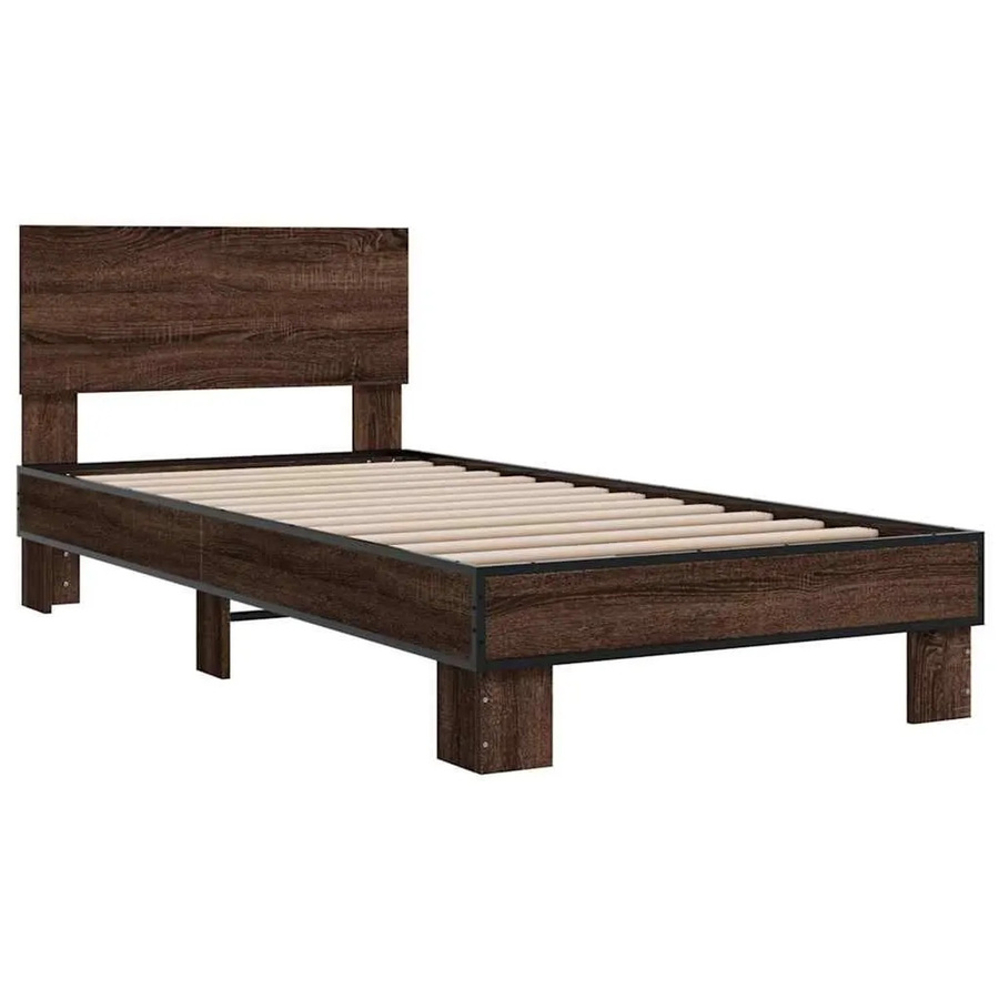 vidaXL Bettgestell aus Holzwerkstoff und Metall in Eiche Braun, B/T/H: 80–90 x 190/200 cm - Bild 2