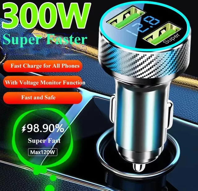 UYUXIO 300 W USB-Autoladegerät mit USB-C und Spannungsüberwachung für iPhone 15 Pro Max, Samsung, OPPO, VIVO und Huawei - Bild 1