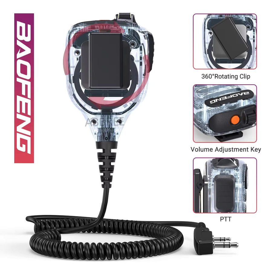 Baofeng BF-850 Walkie-Talkie Lautsprecher-Mikrofon in Transparent mit Dual-PTT und IP54 Wasserdichtigkeit für UV-5RH UV-21PRO AR-39 Amateurfunkgeräte - Bild 6