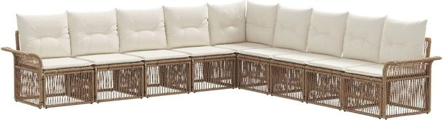 vidaXL Gartensofa-Set 9-teilig in Beige aus Poly-Rattan mit pulverbeschichtetem Stahlgestell und Polsterung - Bild 1