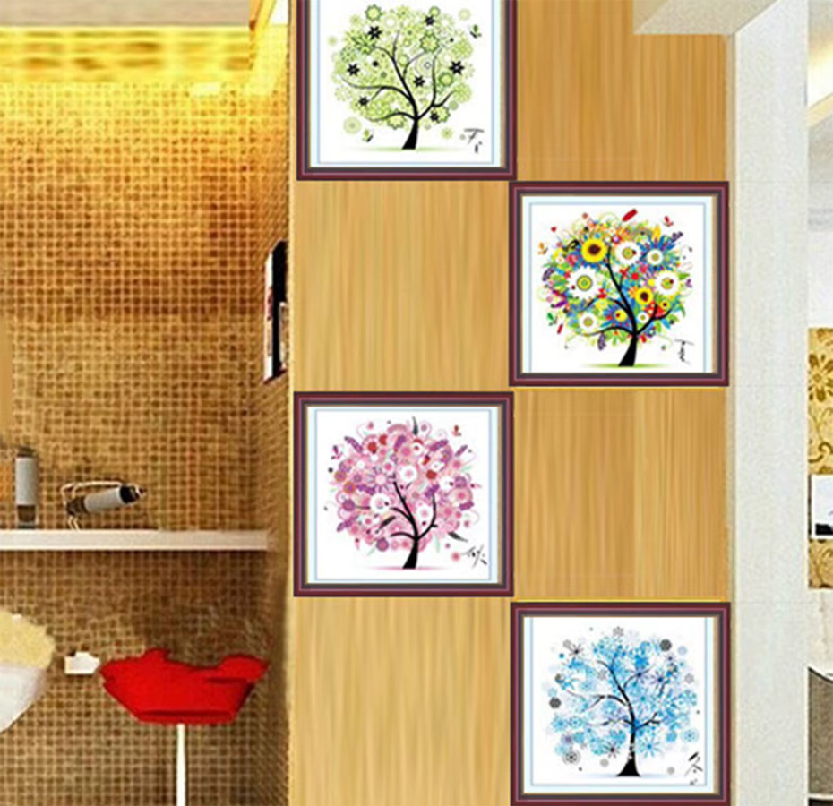 1pcolorful Kreuzstich Stickerei Set Vier Jahreszeiten Baum in Multicolor zur Wandmontage - Bild 3