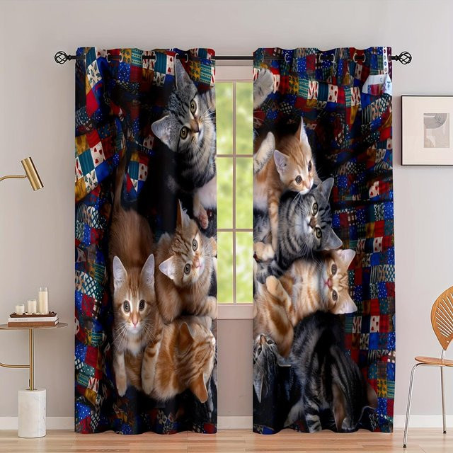 Yiran Furniture Ösenschals mit Katzen- und Hundemotiv, 2er-Set, Mehrfarbig, B/H: 50 x 100 cm pro Paneel - Bild 1