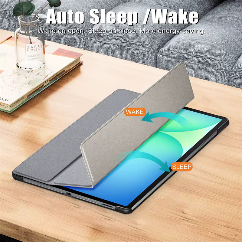 Samsung Galaxy Tab S10 FE Plus Smart Cover Trifold Schutzhülle aus PU Leder in Grün oder Grau - Bild 3