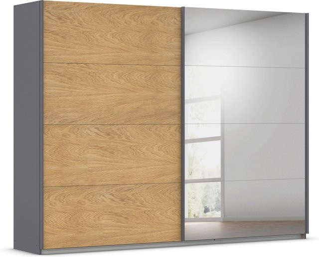 RAUCH Malva-Extra Schwebetürenschrank mit Spiegel in Eiche Furnier und Grau, Breite: 271 cm, Höhe: 210 cm - Bild 1