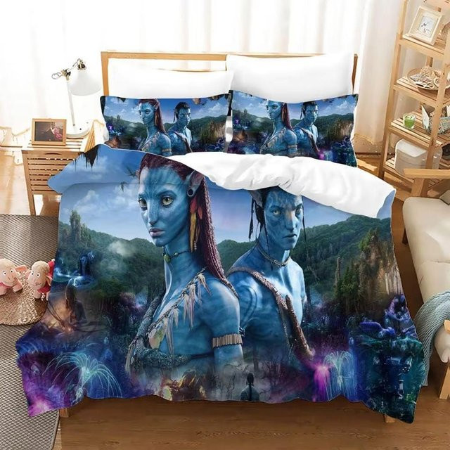 Avatar 3D Effekt Bettwäsche Set aus Mikrofaser mit Kissenbezügen in Blau, B/H: 90 x 200 cm - Bild 1