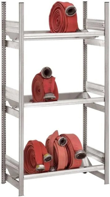 PROREGAL Feuerwehr Schlauchregal Stecksystem T-Profil Grundregal, Farbe: Silber, H x B x T: 250 x 100 x 50 cm, 4 Ebenen, Fachlast 100 kg, verzinkt - Bild 1