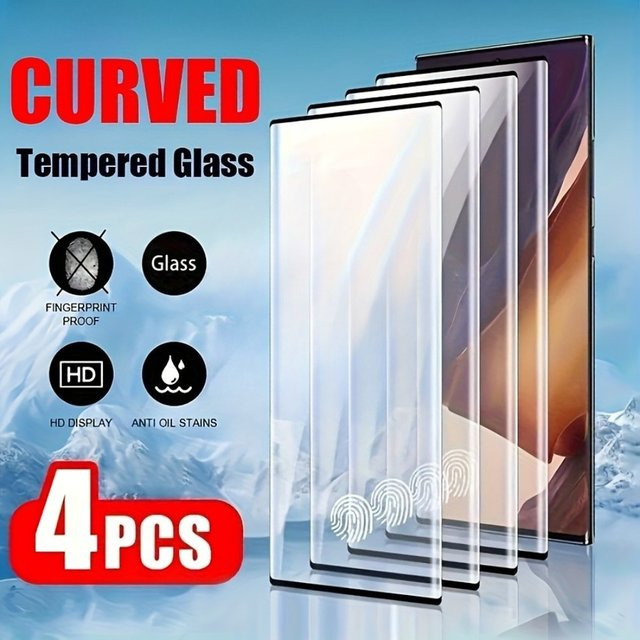 4er-Pack Samsung Displayschutzfolie aus gehärtetem HD-Glas, transparent, passend für Galaxy S25 Ultra, S24 Ultra, S23, S22 Plus sowie Note 20, 10, 9, S10, S9 Plus - Bild 1