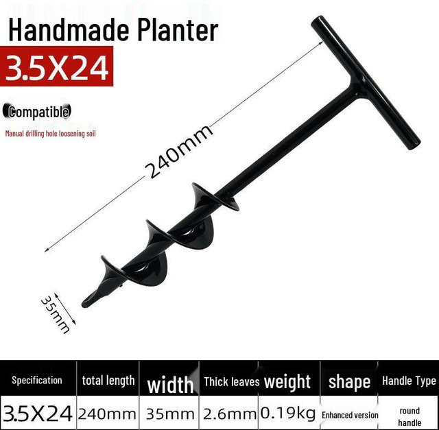 GearUp AutoMoto Spiralstab-Handbohrer zum Pflanzen von Samen, Blumen und Gemüse mit integrierter Taschenlampe, Farbe: Schwarz - Bild 1