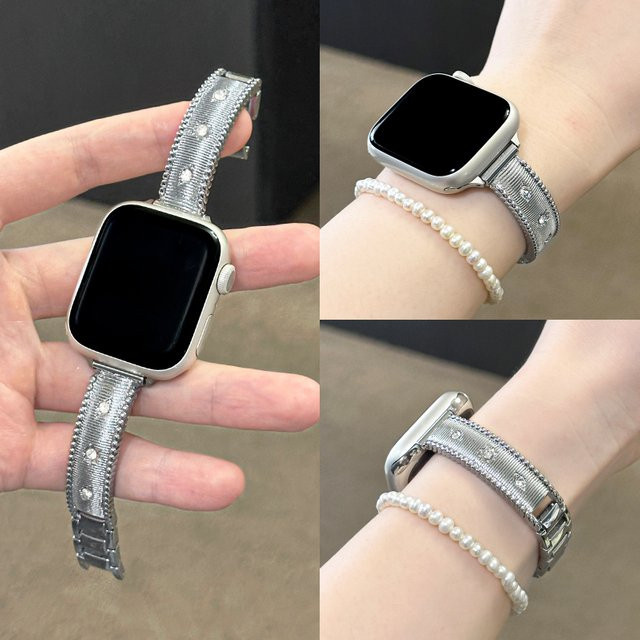 JBAILI Uhrenarmband Edelstahl, Diamant, Kristall, Silber, Unisex - Bild 1