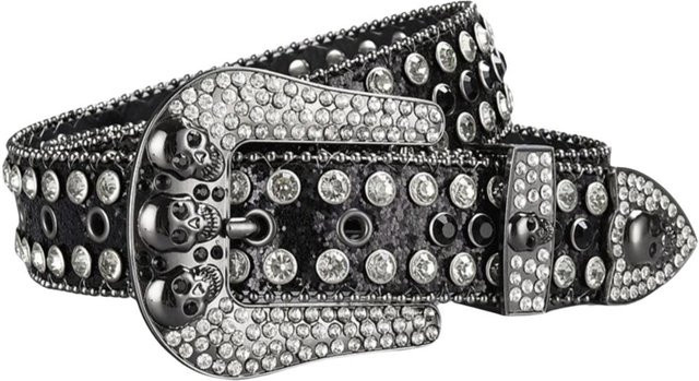 Gangding Gürtel, Strassbesetzt, PU-Leder, schwarz, 105 cm, Unisex - Bild 1