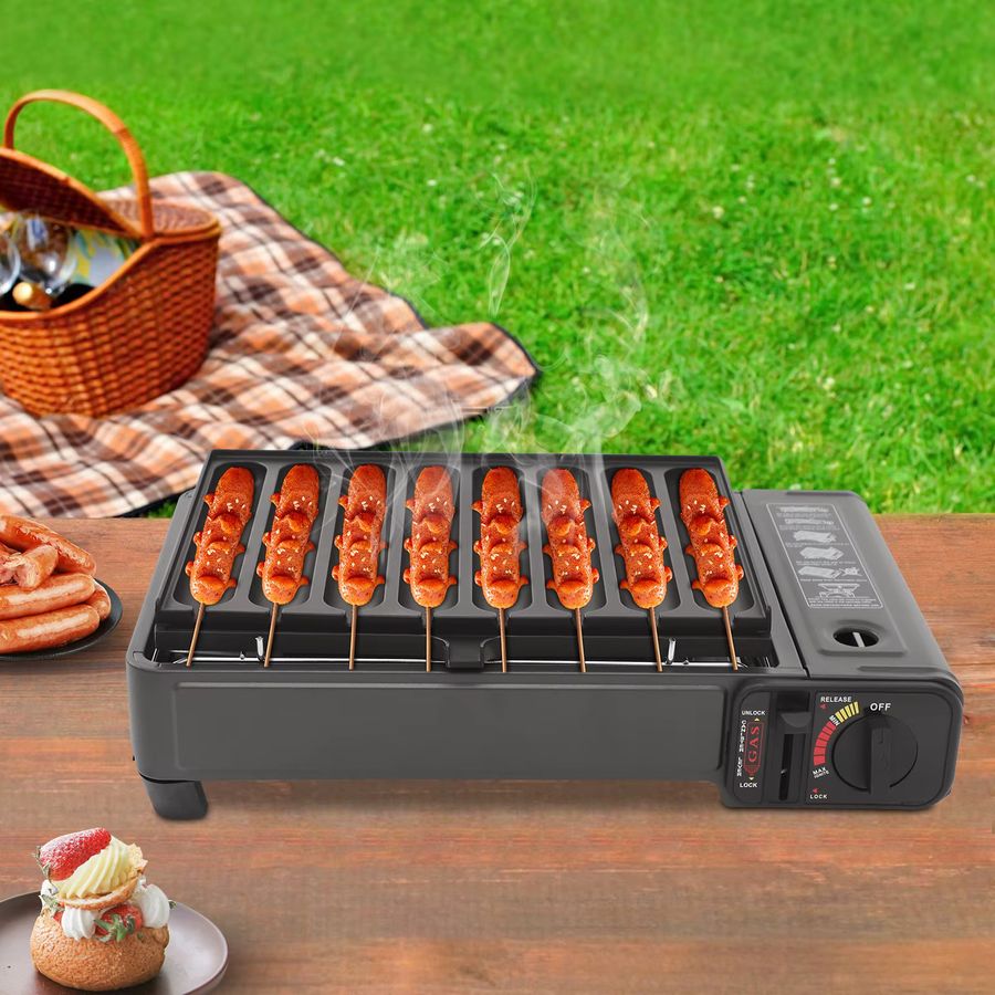 Bymaocar Tragbarer Gasgrillofen mit Wurstgrillplatte, Schwarz, B/T/H: 42 x 26 x 11 cm - Bild 2