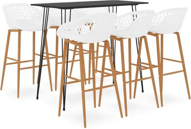 vidaXL 7-tlg. Bar-Set Modell 6 in Schwarz und Weiß mit Tisch und Stühlen - Bild 1