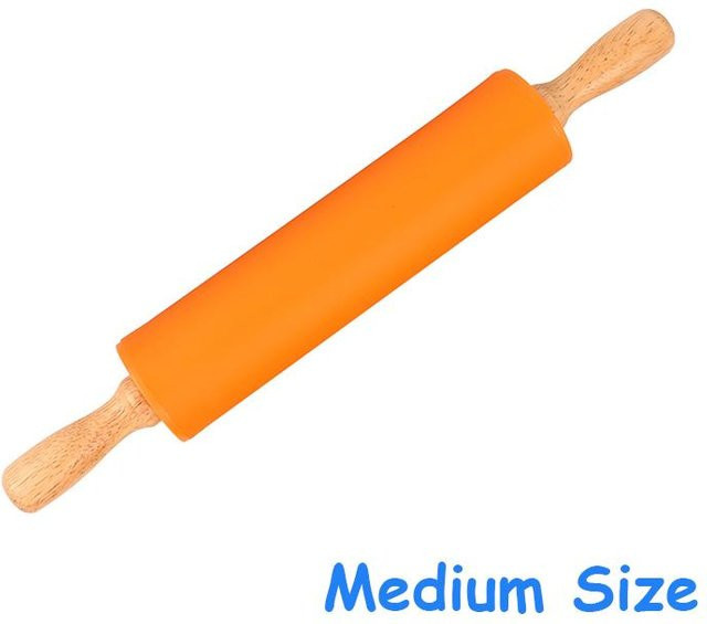 Venlohome Nudelholz aus Silikon mit Holzgriff, Non-Stick Teigroller für Fondant, Kekse und Gebäck, Orange, Länge: 30 cm, Durchmesser: 4 cm - Bild 1