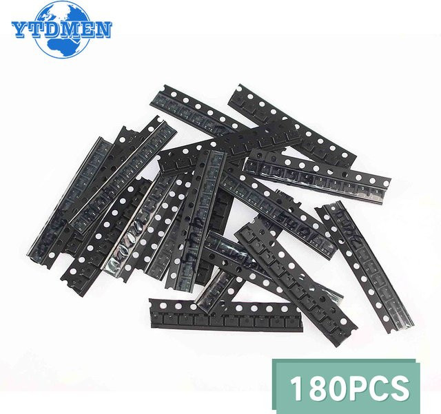 YTDMEN SMT Transistor Kit 180 Stück SOT-23 in Schwarz mit 18 Typen wie S9013 S9014 S9015 S9018 2N3904 2N3906 A92 C1815 A1015 - Bild 1