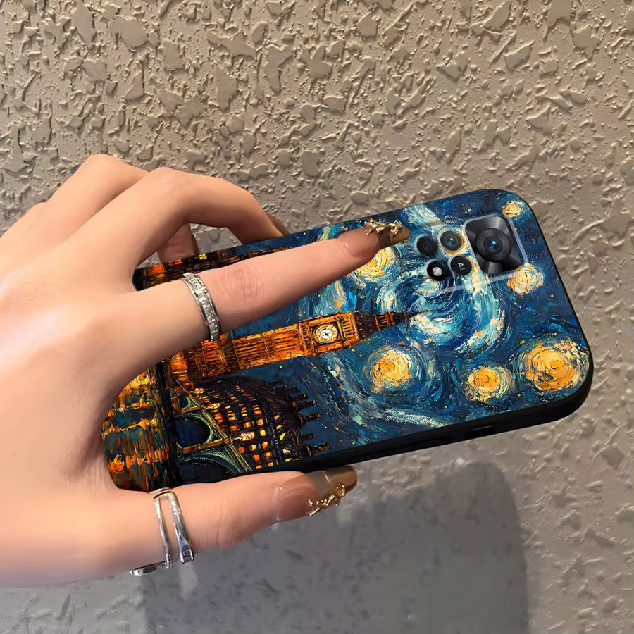 Weiche Handyhülle im Van Gogh Design für Xiaomi Redmi Note Serie, Schwarz - Bild 1