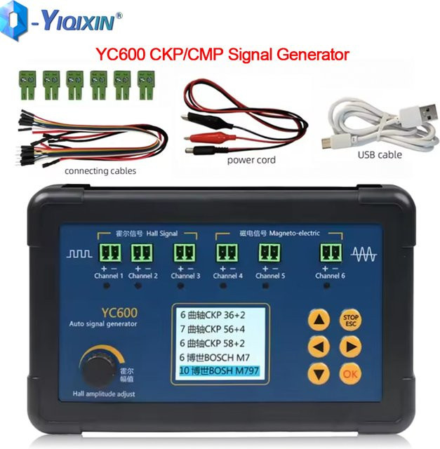 YIQIXIN YC600 Sechs Kanal Auto Signal Generator CKP CMP Simulator für Kurbelwelle und Nockenwelle, Schwarz, 12-24VDC - Bild 1