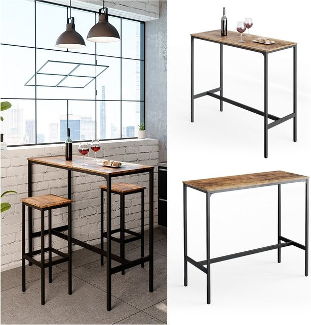Vicco Bartisch Fyrk Stehtisch in Antikholz-Optik mit Metallgestell, B: 120 cm, T: 50 cm - Bild 1
