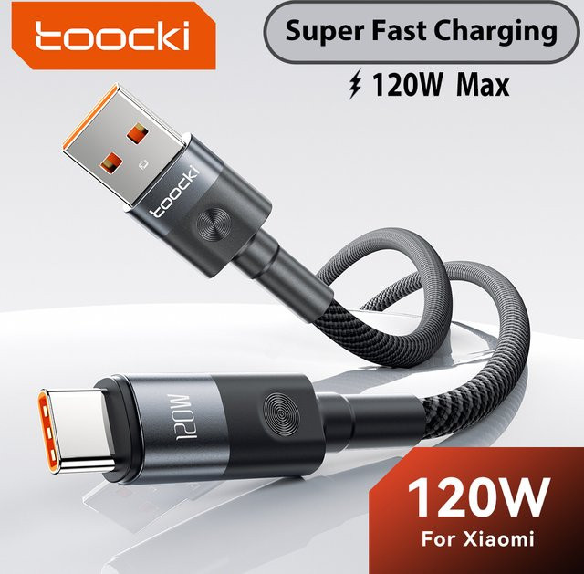Toocki USB Typ-C Kabel 120W 6A Schwarz für Xiaomi und Redmi - Bild 1