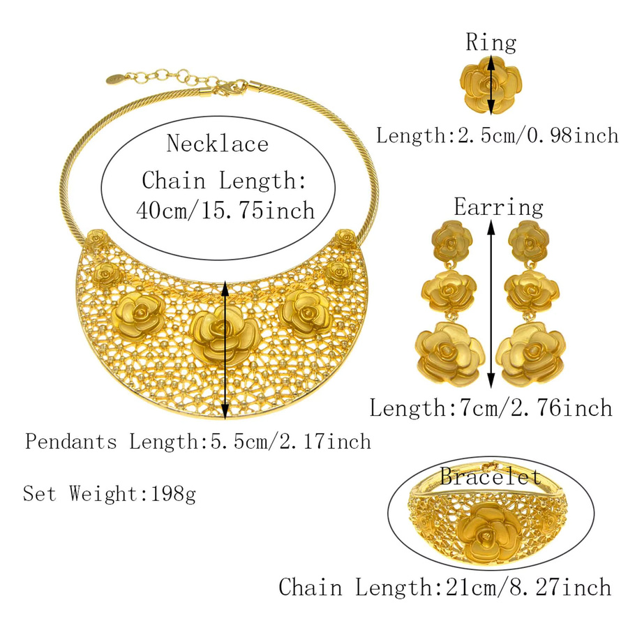 SYHOL Schmuckset Damen, Gold, Knospenanhänger, Blumenohrringe, Blumenarmband - Bild 2