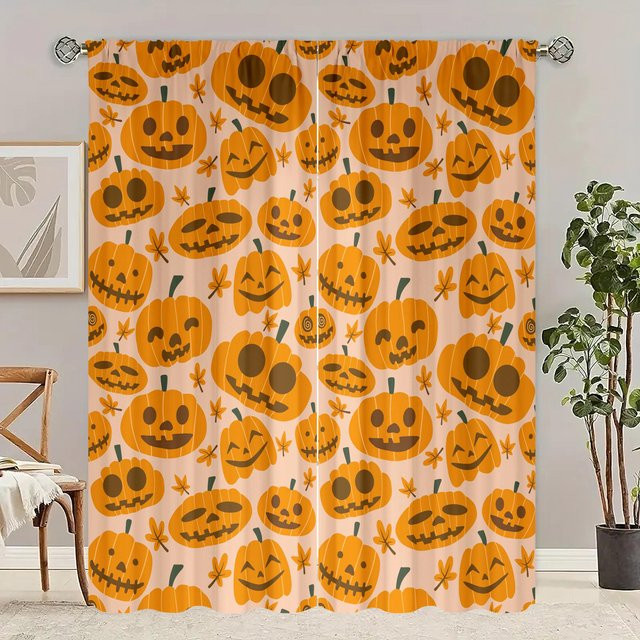 2er-Set Halloween Vorhang aus Polyester in Orange von Yiran Furniture - Bild 1
