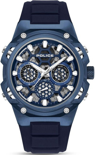 Police Herrenuhr Challenger, Quarz, Edelstahl, 46 mm, Blau, Silikon - Bild 1