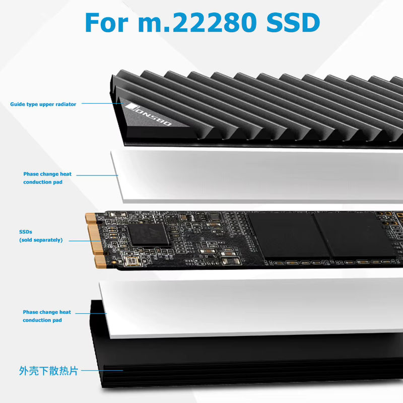 Ninth World M.2 NVMe SSD Kühlkörper aus Aluminium in Rot mit thermischem Silikonpad für 2280 Solid State Festplatten - Bild 4