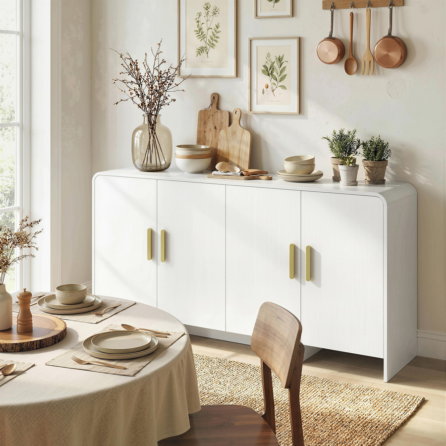 Aosom Sideboard Weiß mit 4 Fächern und 4 Soft-Close-Türen, Modernes Küchenschrank und TV-Möbel, B/T/H: 152 x 40 x 80 cm - Bild 2