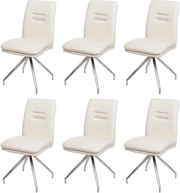 6er-Set MCW Esszimmerstühle H70 in Beige mit Stoffbezug und Edelstahlgestell - Bild 2