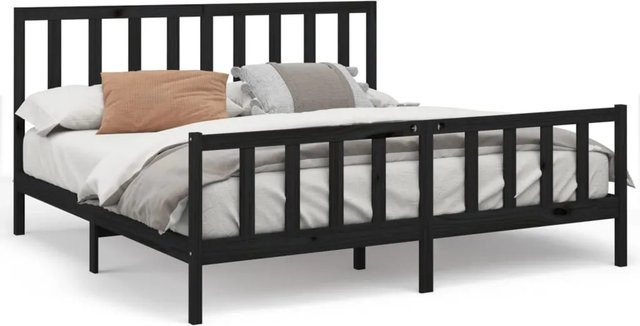 vidaXL Massivholzbett aus Kiefer in Schwarz, Modernes Bettgestell für Erwachsene - Bild 1
