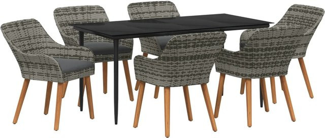vidaXL 7-teiliges Garten-Dining-Set aus Poly-Rattan in Grau - Bild 1