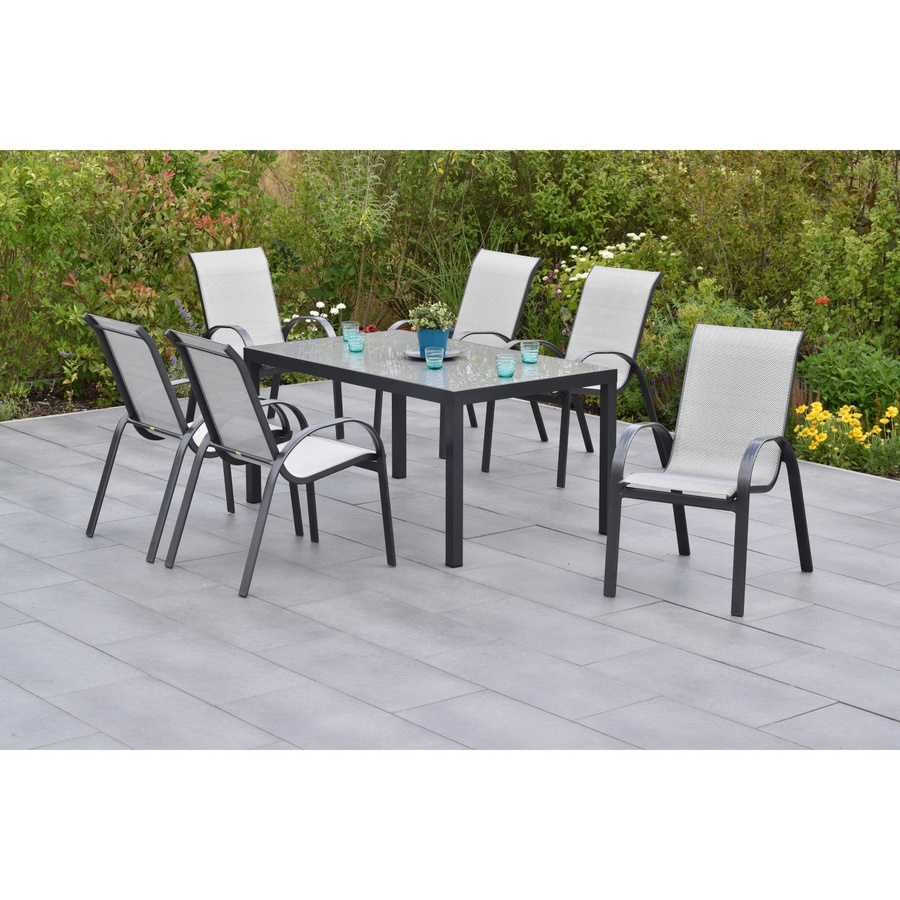 Merxx Gartenmöbelset Amalfi 7-teilig aus Aluminium und Textil in Silber/Grau/Orange, stapelbar - Bild 2