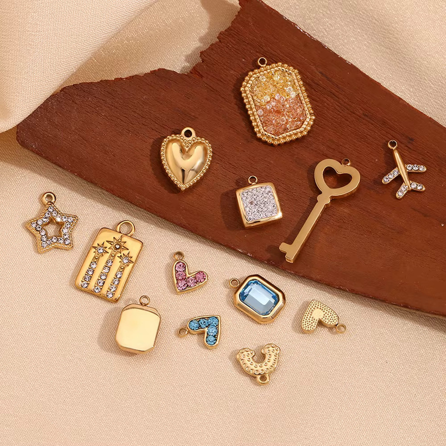 E.B.belle Charms, Edelstahl, Zirkonia, Schlüssel, Flugzeug, Rechteckig - Bild 1