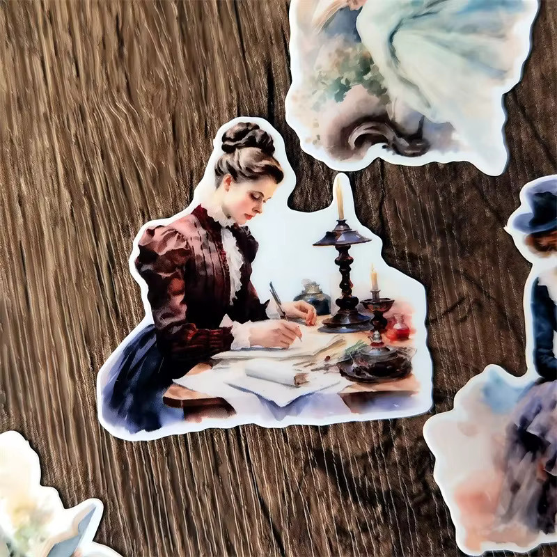 BLINGIRD Handkonto-Aufkleber im Retro-Viktorianischen Stil mit lesender und schreibender Frau, bunte Papier-Dekoration für Handy und Tablet - Bild 3