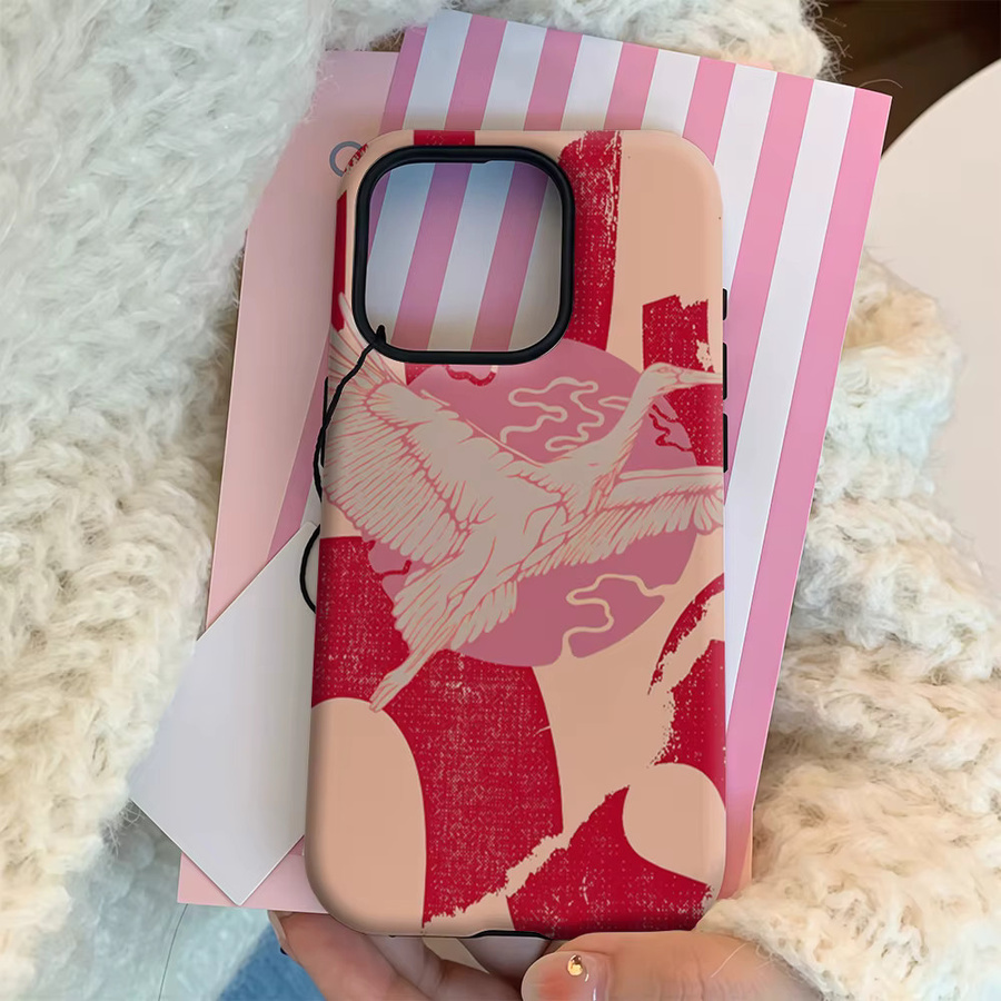Handyhülle mit Kranich-Motiv in Rot und Pink für Apple iPhone 11 bis iPhone 17 Pro Max Plus, doppelschichtige Rückabdeckung - Bild 3