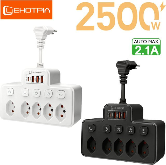 Lehotpia Steckdosenleiste mit USB Typ C Ports und Netzwerkfilter, Wandmontage, Farbe: Weiß - Bild 1