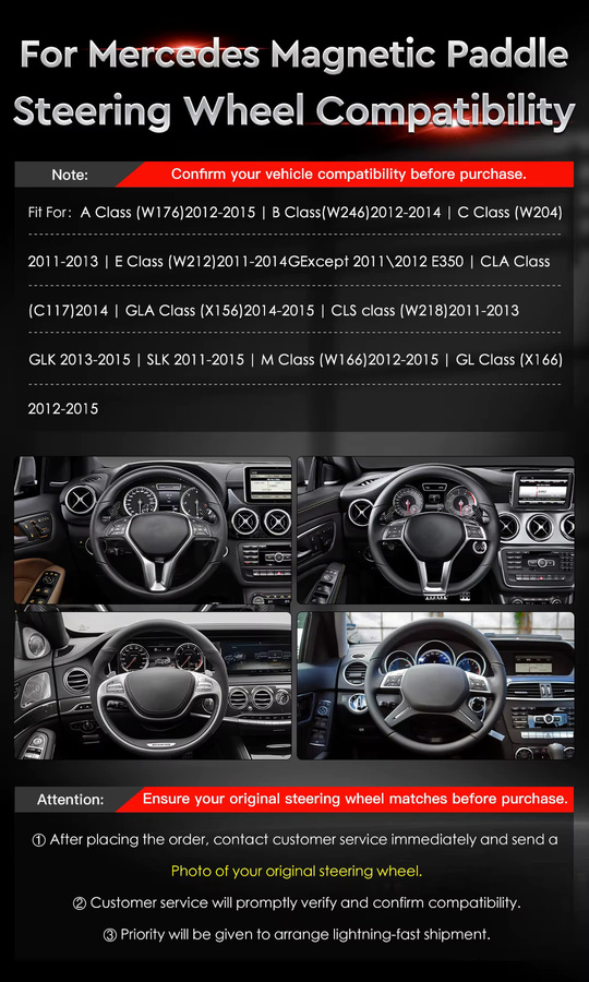 TDD Magnetische Schaltwippen in Schwarz für Mercedes Benz A-Klasse W176, C-Klasse W204, E-Klasse W212, CLA C117, GLA X156, SLK und CLS W218 - Bild 2