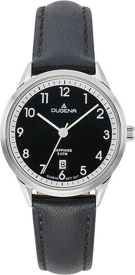 Dugena Damenuhr, Quarz, Edelstahl, Leder, Schwarz, Saphirglas - Bild 1