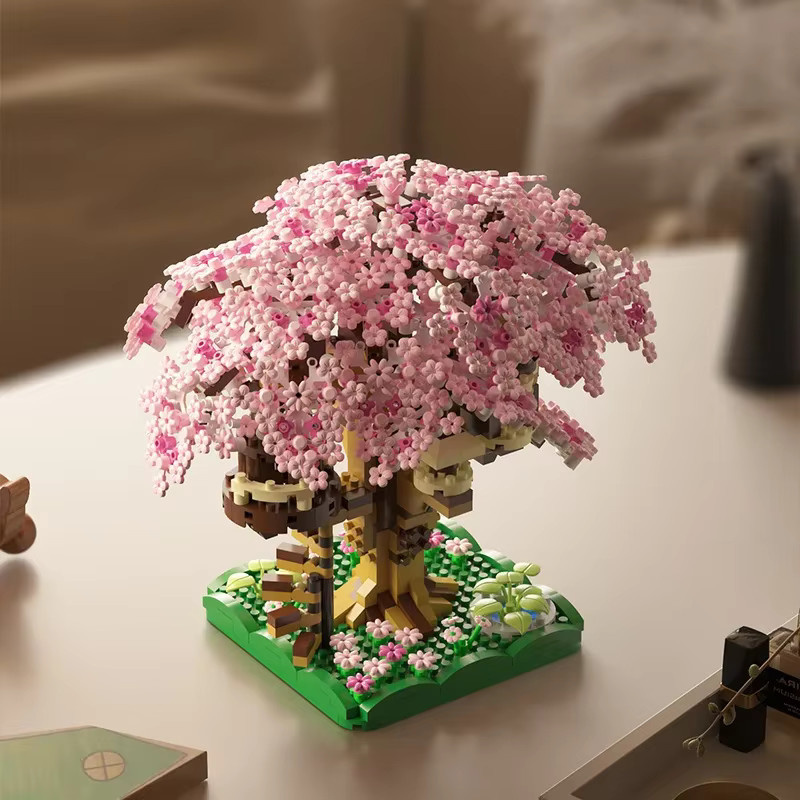 JIMITU Kirschblüte Blume Rosa Baum Haus Zug, Bausteine Modell Set - Bild 2