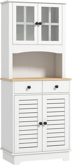 Aosom Küchenschrank HOMCOM als moderner Hochschrank und Buffetschrank mit Glasfronten und verstellbaren Ablagen, Farbe: Weiß, B/T/H: 68 x 39,5 x 170 cm - Bild 1