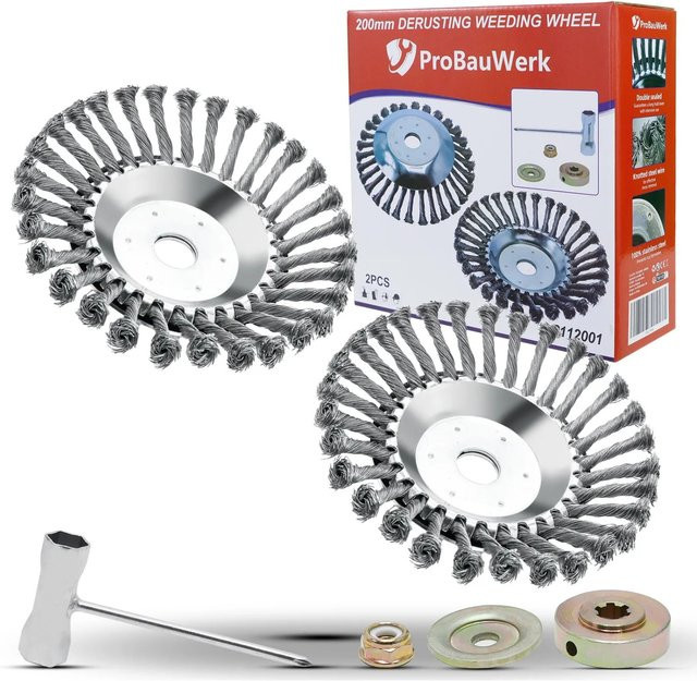 CCLIFE Unkrautbürste Freischneider 2er Set aus Stahl in Silber, Rundbürste für Motorsense mit 30 Bündeln, Durchmesser: 200 mm, Breite: 25,4 mm - Bild 1