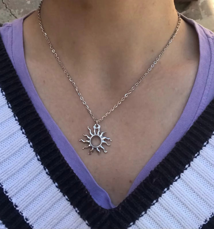 imixlot Halskette, Herz Kreuz Vortex Sonne Anhänger, Silber, Unisex - Bild 2