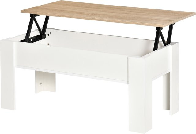 Aosom Höhenverstellbarer Couchtisch in Weiß mit verborgenem Stauraum und modernem Design, B/T/H: 100 x 50 x 45 cm - Bild 1