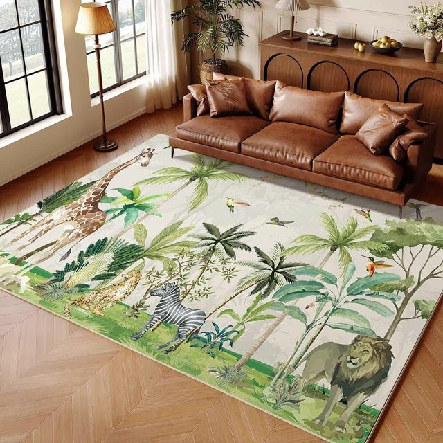 HGHT Kinderteppich Dschungeltier Cartoon in Mehrfarbig, Rutschfeste Bodenmatte für Wohnzimmer und Schlafzimmer, B x L: 100 x 160 cm - Bild 1