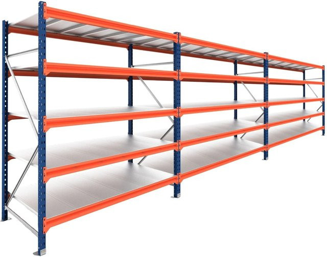 PROREGAL Schwerlastregal DOMINUS Weitspannregal mit 3 Feldern und 5 Ebenen, Blau/Orange, B/T/H: 585 x 100 x 250 cm - Bild 1