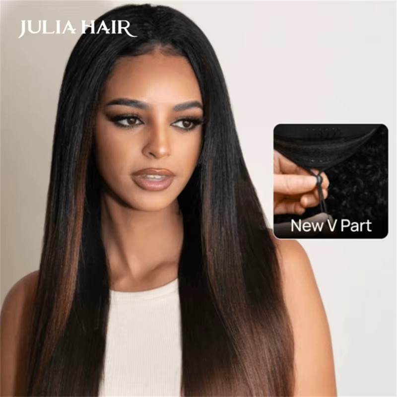 Julia Hair Echthaar Perücke, Kastanienbraun, Yaki Gerade V-Teil, 180 % - Bild 4