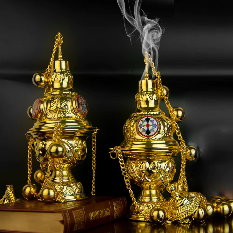 HTISOK Orthodoxes Räuchergefäß in Gold mit 12 großen Glocken aus Alloy im klassischen griechischen Stil - Bild 2