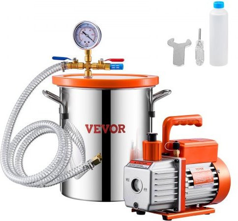 VEVOR Vakuumkammer Set mit 3,5 CFM Pumpe und 11,36 L Edelstahlkammer in Silber zum Entgasen von Harz, Silikon und Epoxid - Bild 1