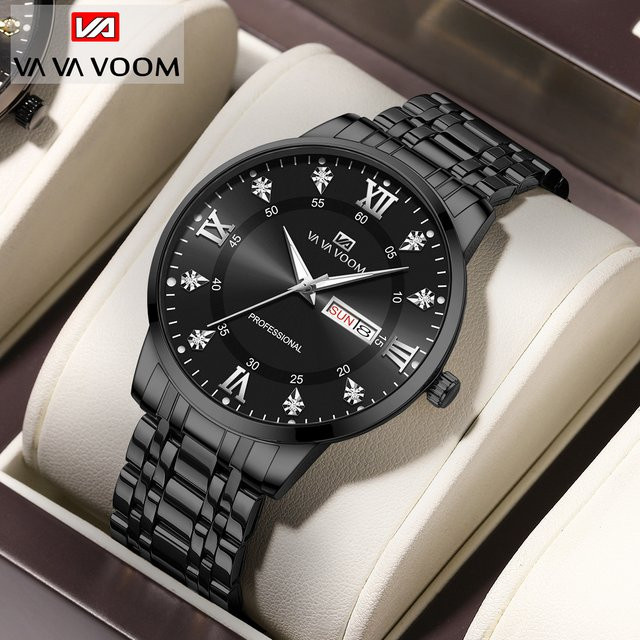 VA VA VOOM Armbanduhr, Quarz, Edelstahl, Schwarz, Herren - Bild 1